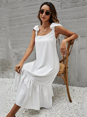 Full Size Ruffled Hem Midi Dress with Cap Sleeves Plus Size
