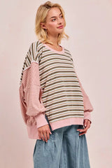 BiBi Stripe Mixed Top With Cut Edge And Reverse Outseam