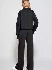 Full Size Half-Zip Sweatshirt and Wide-Leg Pants Set Plus Size