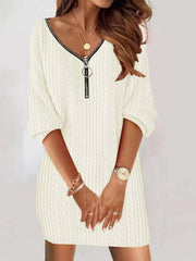 Zip Detail Textured Knit Mini Sweater