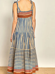 Striped Tie-Shoulder Tiered Maxi Dress