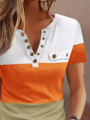 Color Block Short Sleeve Casual T-Shirt