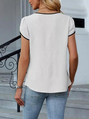 Notched Petal Sleeve Blouse