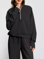 Full Size Half-Zip Sweatshirt and Wide-Leg Pants Set Plus Size