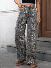Leopard Wide Leg High Waist Jeans