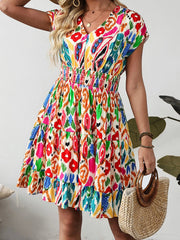 Abstract Print V Neck Dolman Sleeve Mini Dress