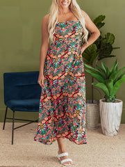 Floral Print Thin Straps High Waist Maxi Dress
