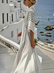 Full Size Striped Button-Front Maxi Shirt Dress Plus Size