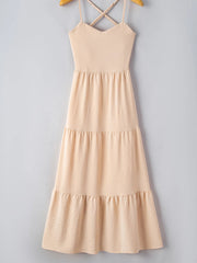 Crossover Backless Bodice Tiered Maxi Dress