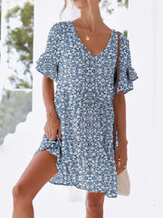 Polka Dot V-Neck Short Sleeve Mini Dress