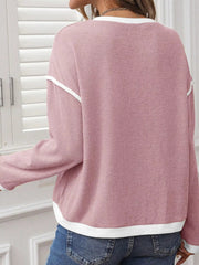 Contrast Color Trim Knit Drop Shoulder Loose Top