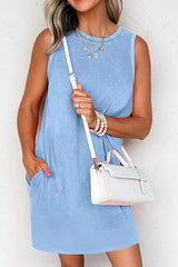 Round Neck Sleeveless Mini Dress with Pockets