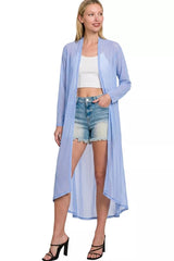 Zenana Mesh Open Front Cardigan