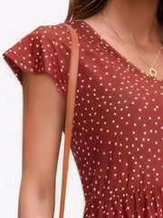 Polka Dot Mini Dress - Ruffle Sleeve V-Neck Style