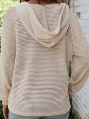 Casual Waffle Knit Button Detail Hoodie