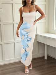 Printed Bodycon Spaghetti Strap Maxi Dress
