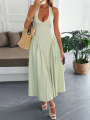 Halter Neck Ruched Midi Dress