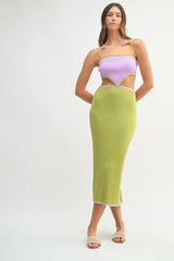 MABLE Ribbed Knit Color Block Cutout Midi Dress