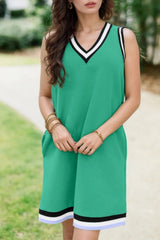 Color Contrast Trim V Neck Shift Sleeveless Mini Dress