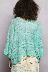 POL Drop Shoulder V-Neck Knit Top with Scalloped Hem