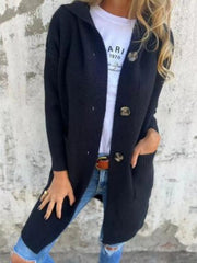 Full Size Button-Down Hooded Cardigan Plus Size
