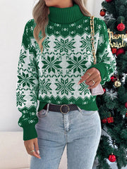 Christmas Snowflake Turtleneck Long Sleeve Sweater