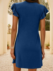 V-Neck Ruffled Cap Sleeve Mini Dress