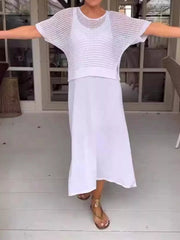 Full Size Openwork Knit Cover Up and Dress Set Plus Size
