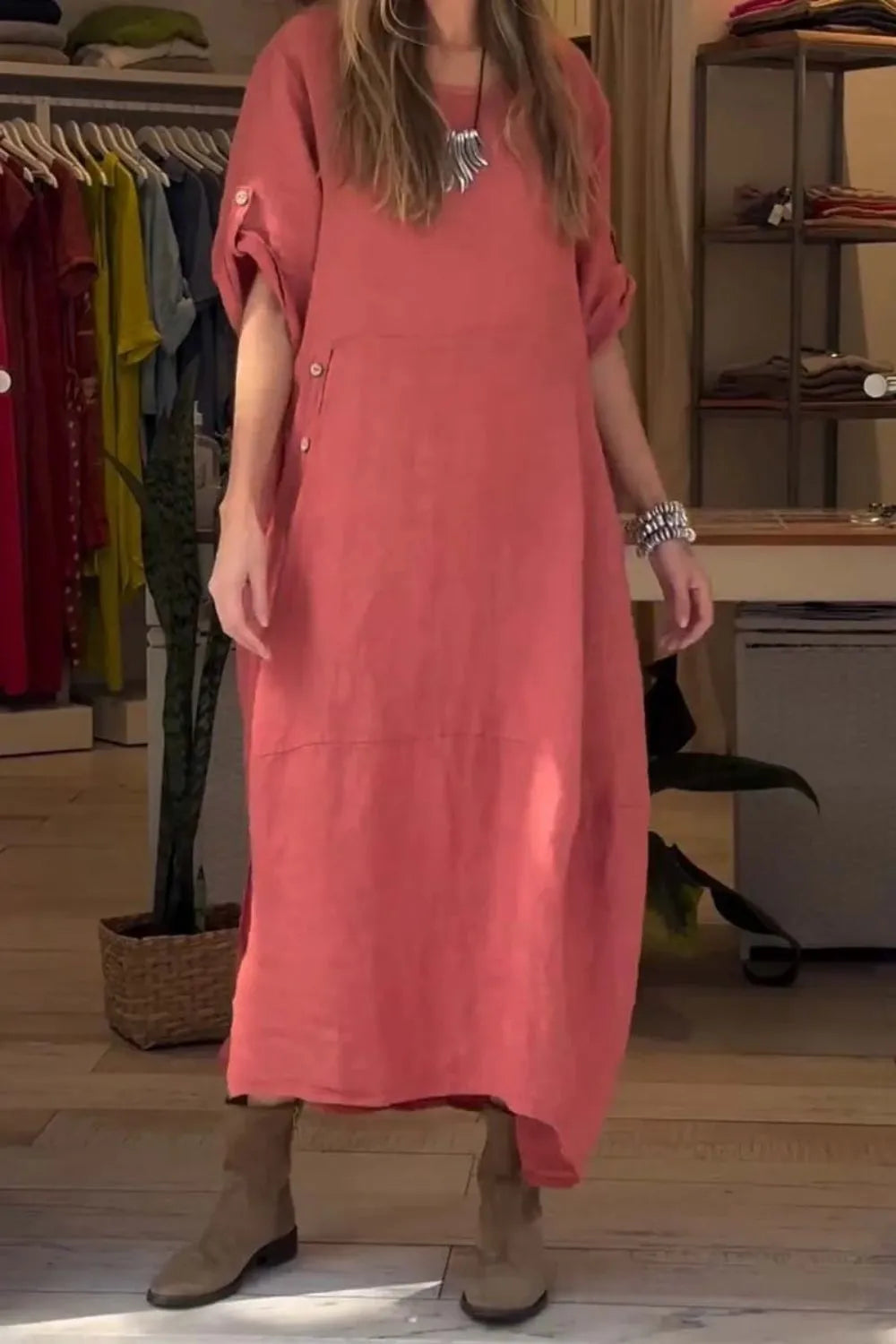 Full Size Relaxed Fit Short Sleeves Dress Plus Size