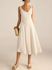Full Size Striped Sleeveless Midi Dress Plus Size