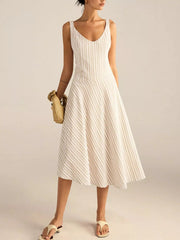 Full Size Striped Sleeveless Midi Dress Plus Size