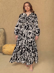 Plus Size Floral Print Balloon Sleeve Maxi Dress