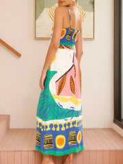 Tied Front Printed Slit Maxi Cami Dress