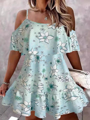Floral Cold Shoulder Ruffle Mini Dress