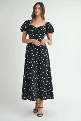 MABLE Polka Dot Puff Sleeve Midi Dress