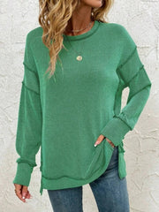 Side Slit Round Neck Dropped Shoulder Sweatshirt
