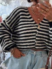 Striped Knit Button-Down Cardigan