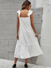 Full Size Ruffled Hem Midi Dress with Cap Sleeves Plus Size