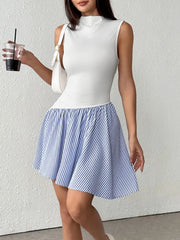 Striped Mock Neck Sleeveless Mini Tank Dress