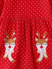 Children's Christmas Reindeer Polka Dot Long Sleeve Dress