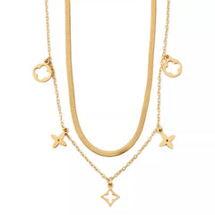 18K Gold-Plated Double Layered Charm Necklace
