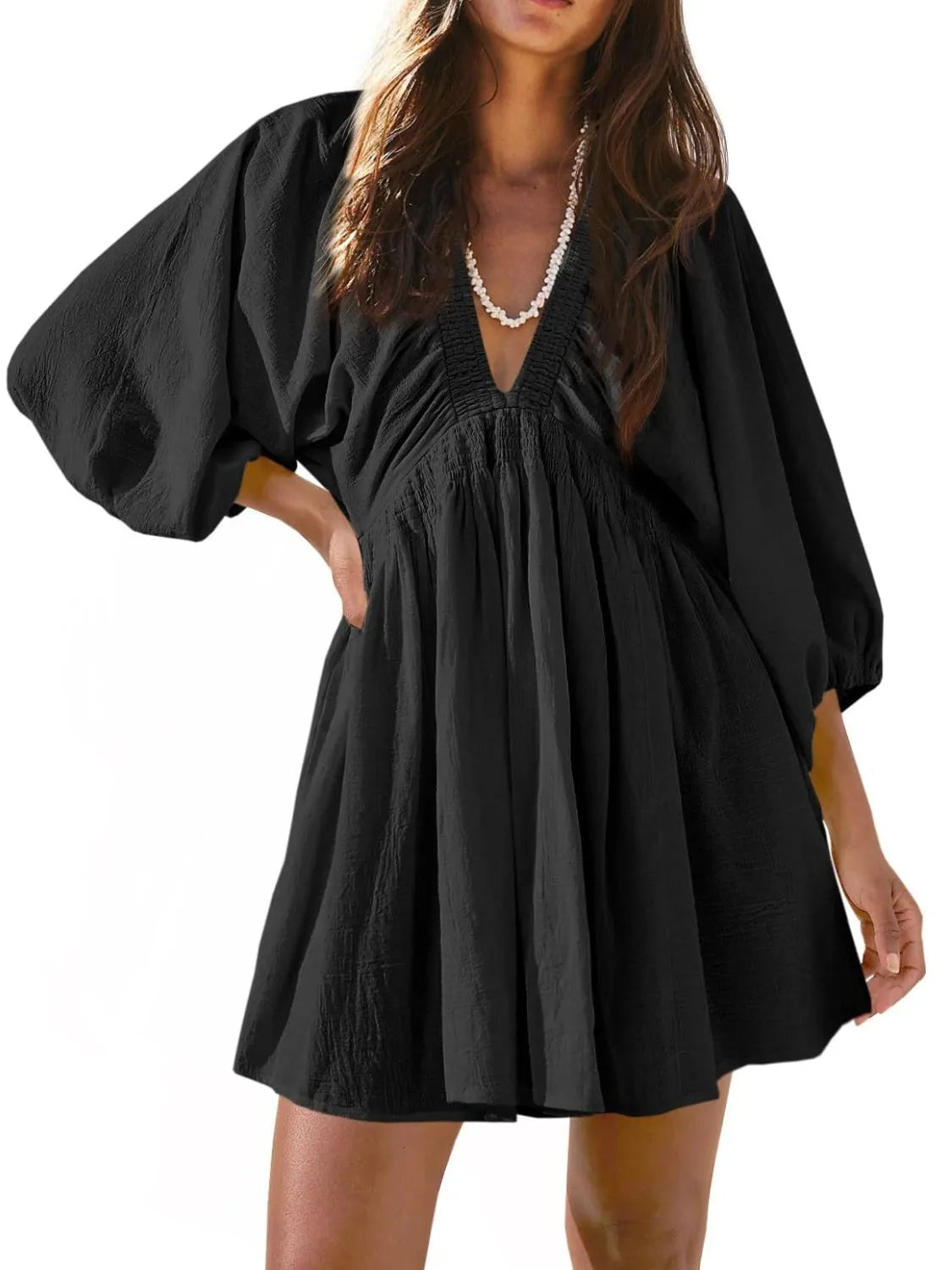 Textured V-Neck Mini Dress