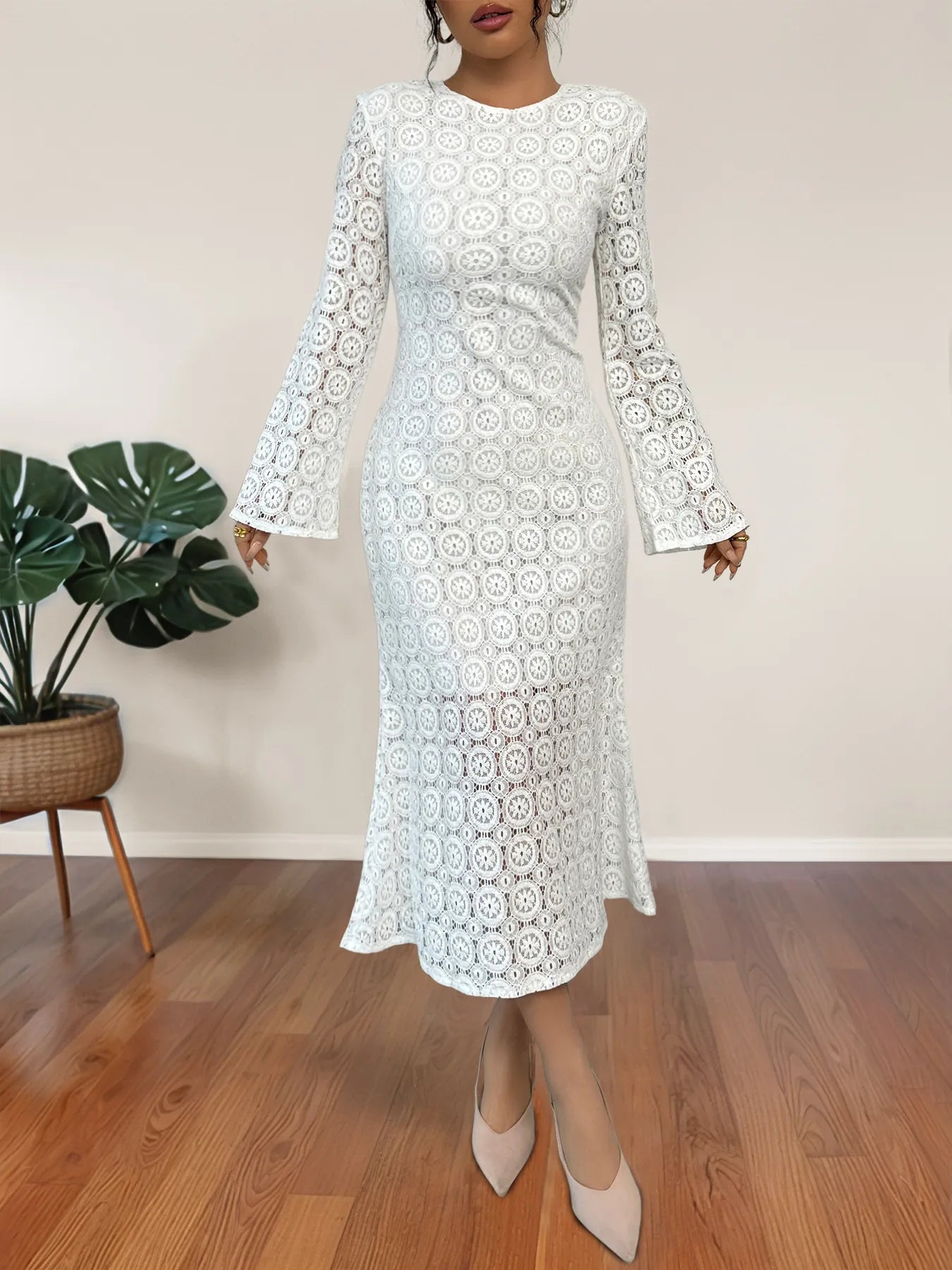 Lace Long Sleeve Midi Dress - Elegant & Stylish