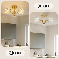 Elegant Crystal Ceiling Light with Gold Semi Flush Mount – Ideal for Low Ceilings