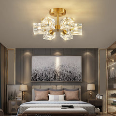 Elegant Crystal Ceiling Light with Gold Semi Flush Mount – Ideal for Low Ceilings