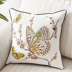 Embroidered Butterfly Cushion Cover in Cotton-Linen Blend – 45x45 cm Decorative Pillow Case