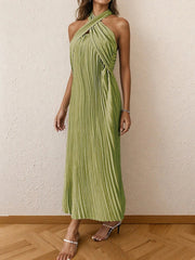 Pleated Halter Neck Midi Dress