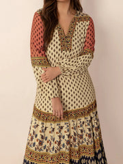 Printed V-Neck Balloon Sleeve Maxi Dress