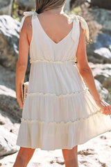 Solid Color Tied Straps Ruffle Tiered Mini Dress