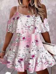 Floral Cold Shoulder Ruffle Mini Dress